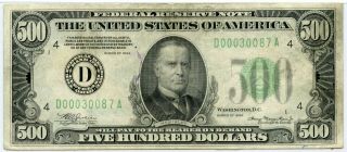 Series 1934 $500 Federal Reserve Note Cleveland District Vf,  Details