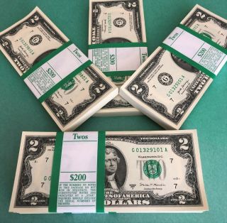 100 Uncirculated $2 Bills Chicago Series 2017 Real Money Two Dollar Notes