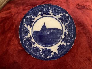 Antique W.  Adams & Co Flow Blue Tonquin Capital Building Dinner Plate Ca 1840