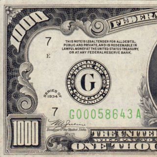 Bold Chicago Early 1934 $1000 One Thousand Dollar Bill Fr.  2211 - G G00058643a