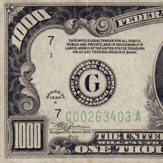 Chicago District 1934a $1000 One Thousand Dollar Bill Fr.  2212 - G G00263403a