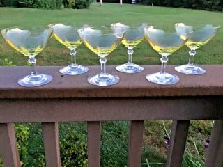 Fostoria Fairfax Champagne Coupe Glasses Set (6) Topaz Yellow Two Tone 1928 - 44