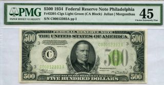 $500 1934 Federal Reserve Note Philadelphia Fr 2201 - Clgs Lg (ca Block) Pmg Xf45