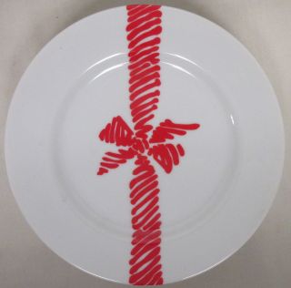 Bia Cordon Bleu Hand Decorated White China W Red Christmas Holiday Bow Plate