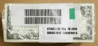 1000 Uncirculated $2 Two Dollar Bills Bep Brick Bundle (2013)