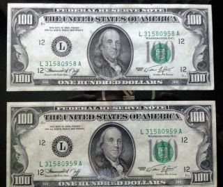 2 In Sync 1974 - Boston C Note - $100 One Hundred Dollar Bill - Old Paper Money