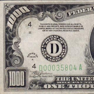 Cleveland 1934a $1000 One Thousand Dollar Bill Fr.  2212 - D D00035804a