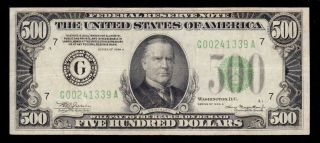Vintage US Currency 1934A Chicago $500 FIVE HUNDRED DOLLAR BILL Fr.  2202G 241339A 2