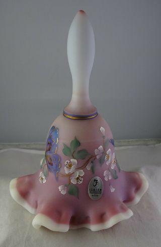 Fenton Blue Burmese Butterfly & Floral Bell Hand Painted Limited Edition