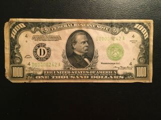 1934 $1000.  00 Federal Reserve Note - Series 1934