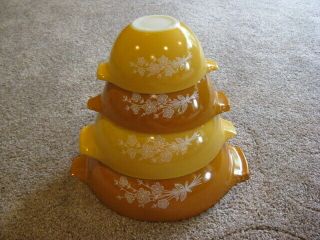 Pyrex Gold Butterfly Nesting Bowls Cinderella Vintage 441,  442,  443,  444 Usa