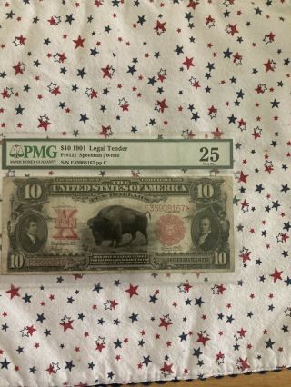 1901 $10 Legal Tender Bison Note - Pmg 25 Vf
