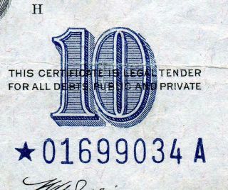Hgr Sunday 1934c $10 Silver Cert Rare Star Only Lightly Circulated