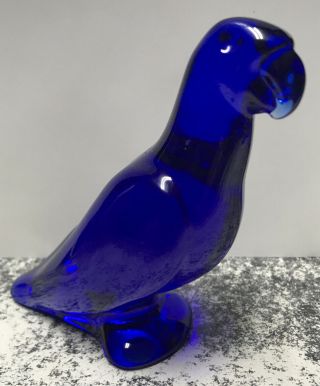 Signed Baccarat French Art Glass Crystal Cobalt Blue Parrot Bird Figurine