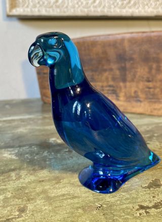 Signed Baccarat French Art Glass Crystal Cobalt Dark Blue Parrot Bird Figurine
