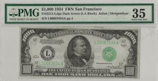 1934 $1000 One Thousand Dollar Bill Frn Pmg 35 Choice Very Fine " San Fran " No Res