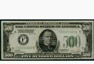1928 United States $500 Five Hundred Dollar Bill - Low Serial - Crisp - Rare
