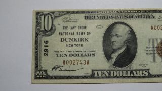 $10 1929 Dunkirk York NY National Currency Bank Note Bill Ch.  2916 VF, 2