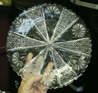 Vtg American Brilliant Abp Cut Glass Crystal Carnation 10 " Large Plate