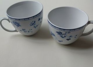 Laura Ashley Sophia White Blue Flowers Flat Tea Coffee Cup Set Of 2