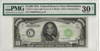 1934 $1000 One Thousand Dollar Bill Frn Pmg 30 Very Fine " Phila " 4 Digit Lgt Gr