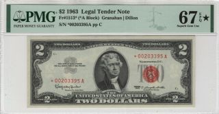 1963 $2 Legal Tender Star Note Red Seal Fr.  1513 Pmg Gem Unc 67 Epq Star