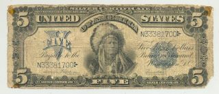 $5 Series 1899 Chief Onepapa Silver Certificate Looking,  Corner Tip Off