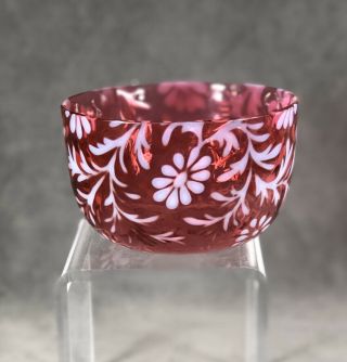 Fenton / L.  G.  Wright Cranberry Opalescent Daisy And Fern Finger Bowl