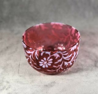Fenton / L.  G.  Wright Cranberry Opalescent Daisy And Fern Finger Bowl 2