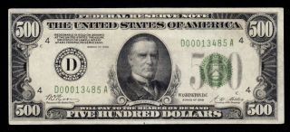 Scarce Gold Clause 1928 $500 Cleveland Five Hundred Dollar Bill Fr.  2200 0013485A 2