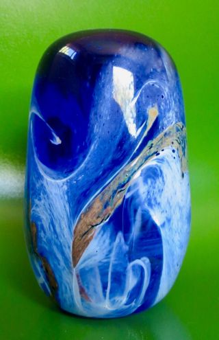 Hand Blown Studio Art Glass Cobalt Blue Abstract Freeform Vase Artist Signed