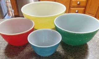Set Of 4 Vintage Pyrex Nesting Mixing Bowls Primary Colors 401,  402,  403,  404