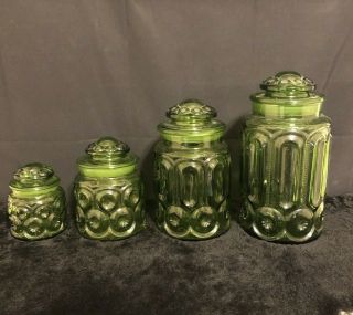 4 Vintage Le Smith Green Moon And Stars Canister Set W/lids