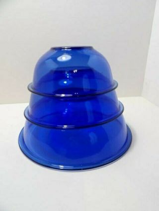 Set Of 3 Vintage Pyrex Cobalt Blue Glass Mixing Nesting Bowls