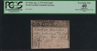 Nc - 166a Cupid Pcgs Xf40 $10 1776 North Carolina Colonial Currency