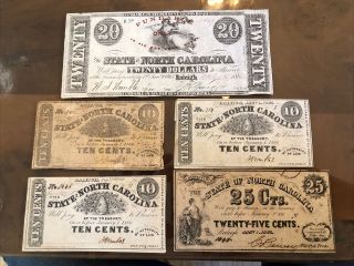 (5) 1860’s The State Of North Carolina Obsolete Scrip Notes Wow