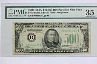 Fr.  2202 - B $500 1934a Federal Reserve Note York Pmg 35