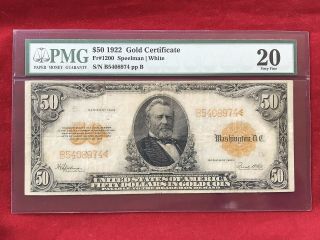 Fr - 1200 1922 Series $50 Fifty Dollar Gold Certificate Pmg 20 Very Fine