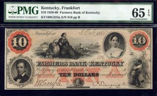 1859 Farmers Bank Of Kentucky $10 Pmg 65 Epq Frankfort,  Ky American Bank Note Co