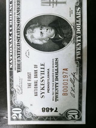 1929 Type 1 $20 The First National Bank of Sykesville Pennsylvania note 2