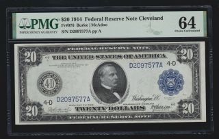 Us 1914 $20 Frn Cleveland Fr 976 Pmg 64 Ch Cu (577)