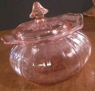 Jeannette Adam Candy Dish With Lid Light Pink Depression Glass Flawless