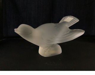 Lalique Crystal Glass Sparrow Bird Figurine 5 1/4 " Long Paperweight Signed - A