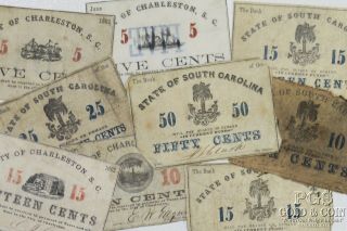 1862,  1863 South Carolina Confederate Currency 5c 10c 15c 25c Civil War 19991