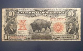 Fr.  122 1901 $10 Ten Dollars “bison” Legal Tender United States Note Fine/ Vf