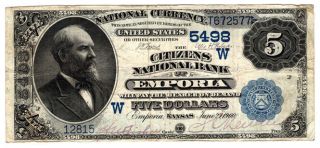 1882 Value Back $5 The Citizens Nb Of Emporia,  Kansas.  Ch 5498.  Vf.  Y00006200
