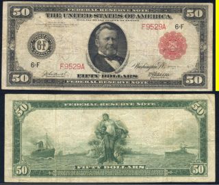 1914 $50.  00 RED SEAL FEDERAL RESERVE NOTE - PCGS VF20 SMALL TEAR - ATLANTA 2