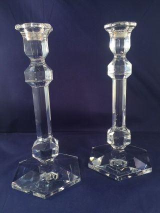 Pair Val St.  Lambert Crystal Candle Holders Candlesticks 9 1/2 "