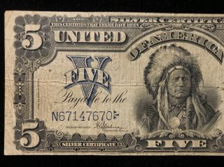 1899 $5 Silver Certificate - Fr 281 - Large Size Chief - Solid Example - CA461 2