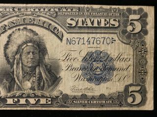 1899 $5 Silver Certificate - Fr 281 - Large Size Chief - Solid Example - CA461 3